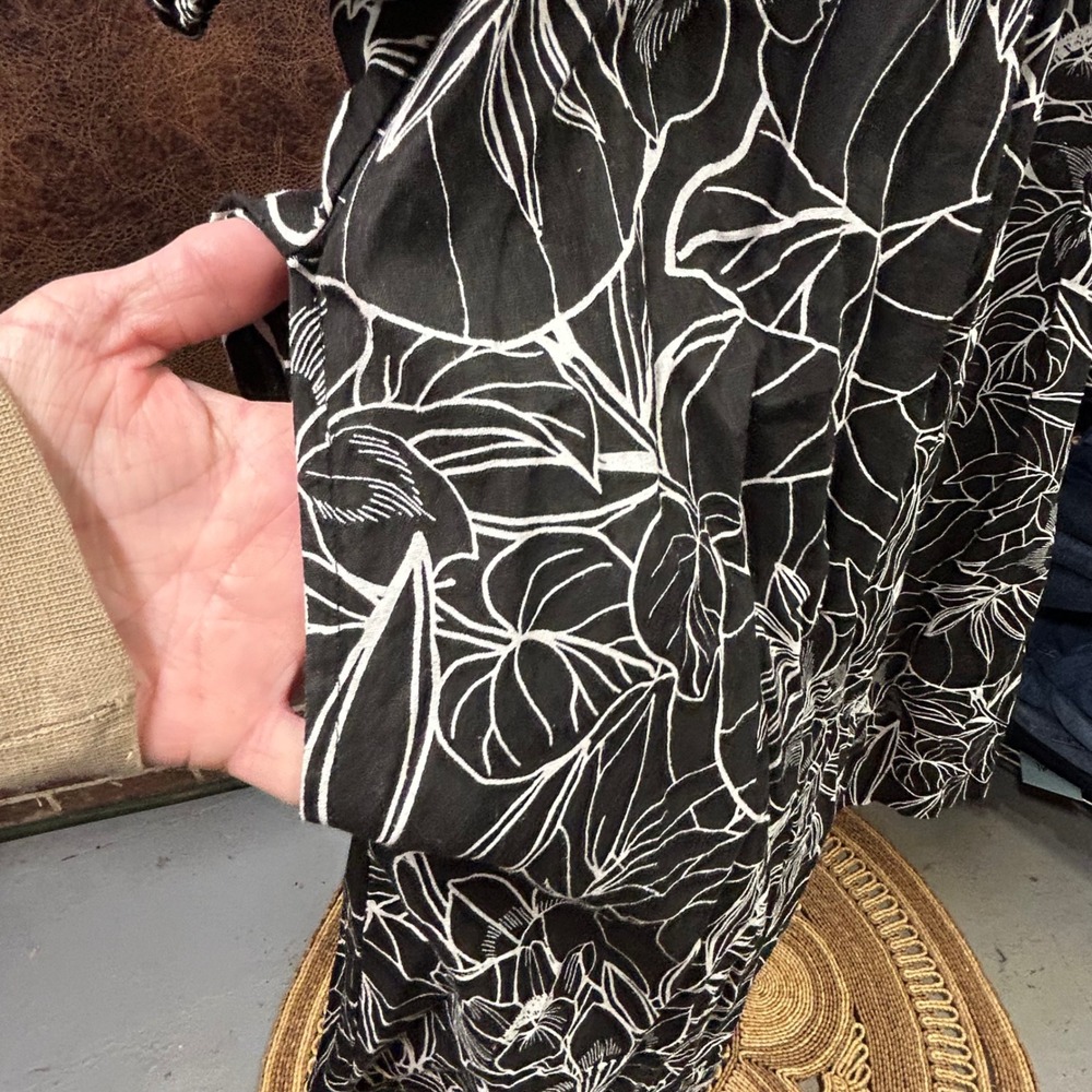 NWT A.N.A. Black white floral 0X womens dress linen cotton blend casual - Picture 6 of 8